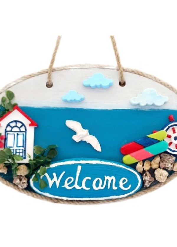 Sahil Kasabası Welcome Yazılı El Yapımı Kapı Süsü