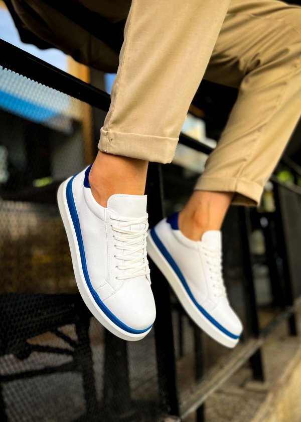 CH979 Santoni GBT Spor Erkek Ayakkabı BEYAZ/MAVI