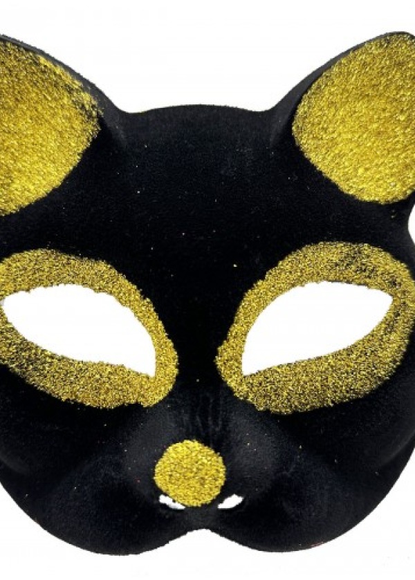 Siyah Renk Gold Simli Kedi Maskesi