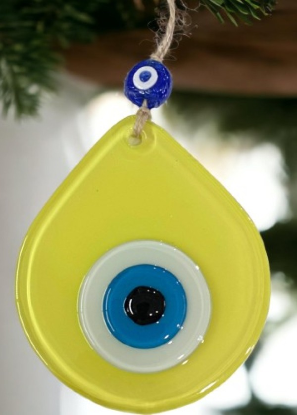 Orta Boy Sarı Damla Desen Nazar Boncuklu Duvar Dekoru Cam Duvar Süsü