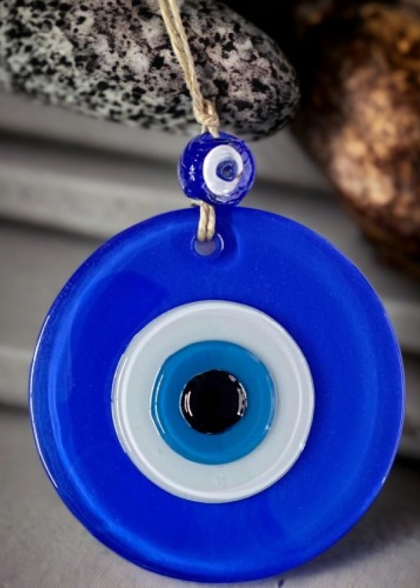 Mavi Nazar Boncuklu Duvar Süsü 10 Cm Cam Duvar Dekoru