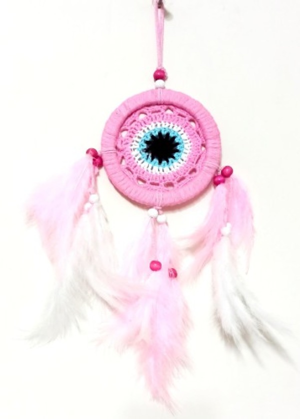 Pembe Dream Catcher Pembe Ve Beyaz Kuş Tüylü Düş Kapanı El Yapımı Duvar Süsü