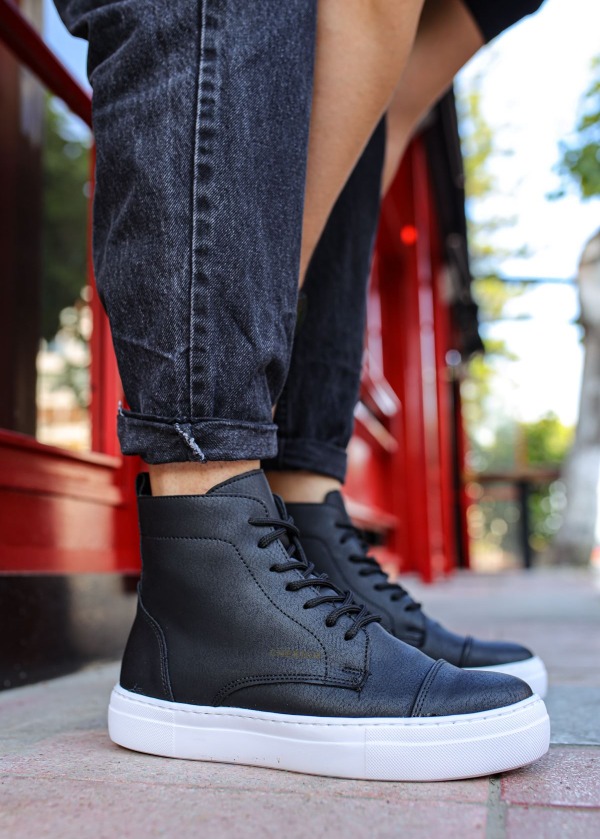 CH029 CBT Vulcanized Lace Up Erkek Bot SIYAH