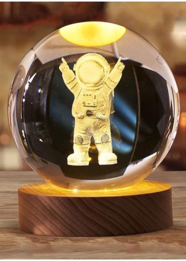 Dekoratif ASTRONOT Tasarımlı Ahşap altlıklı Işıklı Cam Küre Büyük Boy Cam:8cm Ahşap:2cm