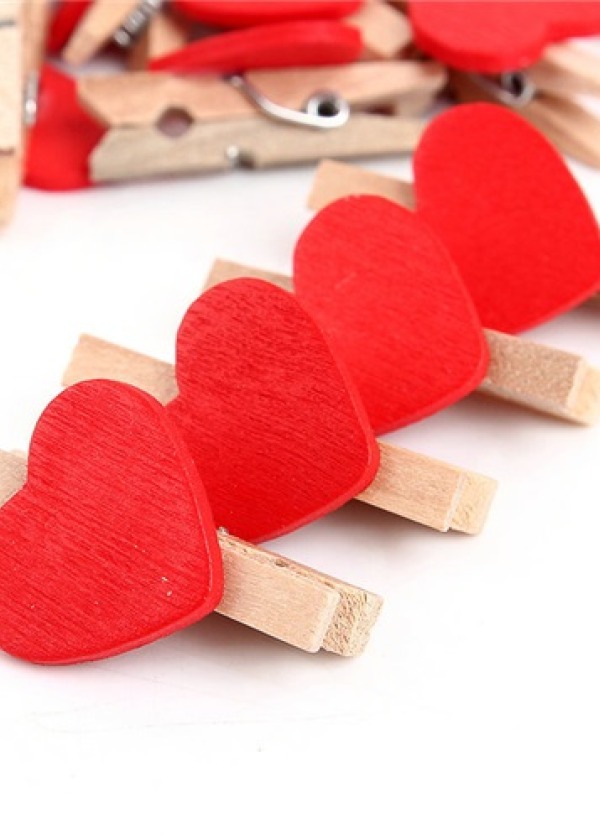10'lu Kalp Şekilli Ahşap Mandallar 3.5cm (10'lu Set-10 Paket)