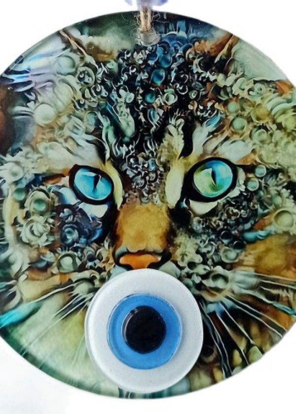 Nazar Boncuklu Füzyon Cam Kedi Duvar Süsü
