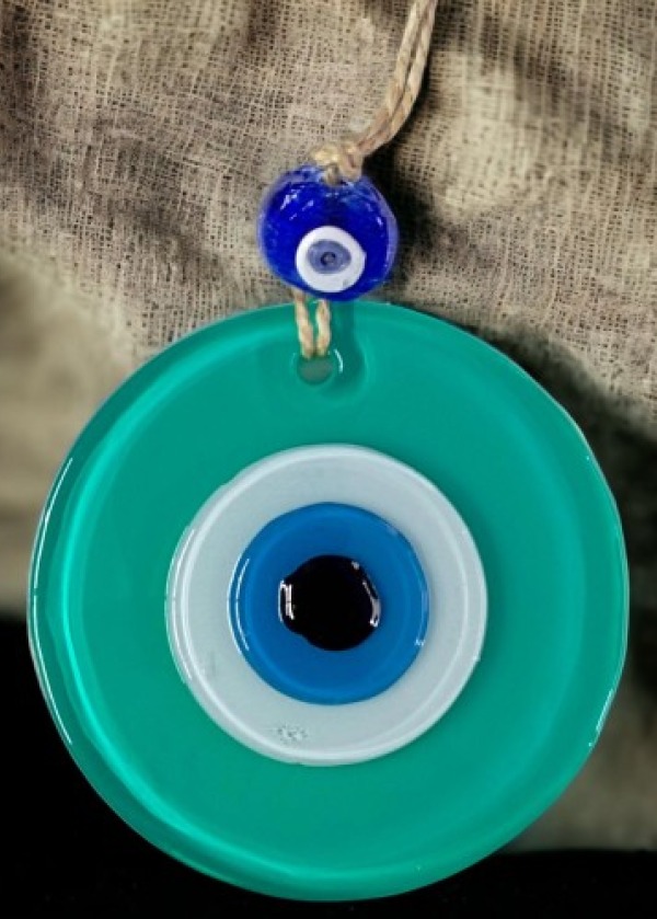Yeşil Nazar Boncuklu Duvar Süsü 10 Cm Cam Duvar Dekoru