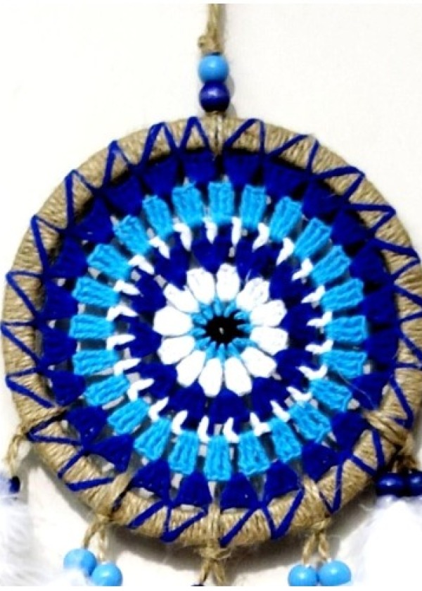 Nazar Boncuğu Desenli Dream Catcher El Yapımı Kuş Tüylü Rüya Kapanı Duvar Süsü