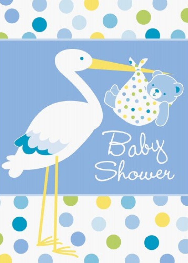 Baby Boy Stork Temalı Mavi Davetiye 8 Adet 