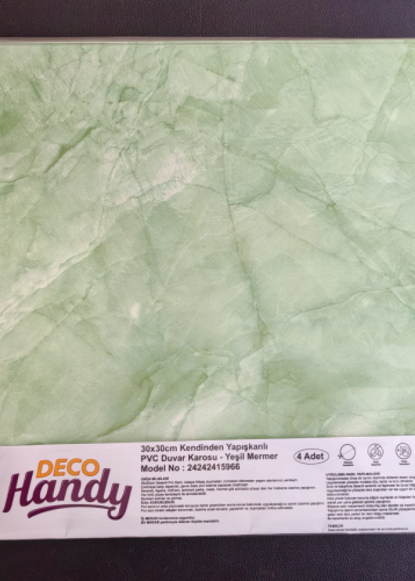 Decohandy 30x30 Cm Pvc Duvar Karosu 4'Lü Paket - Yeşil Mermer