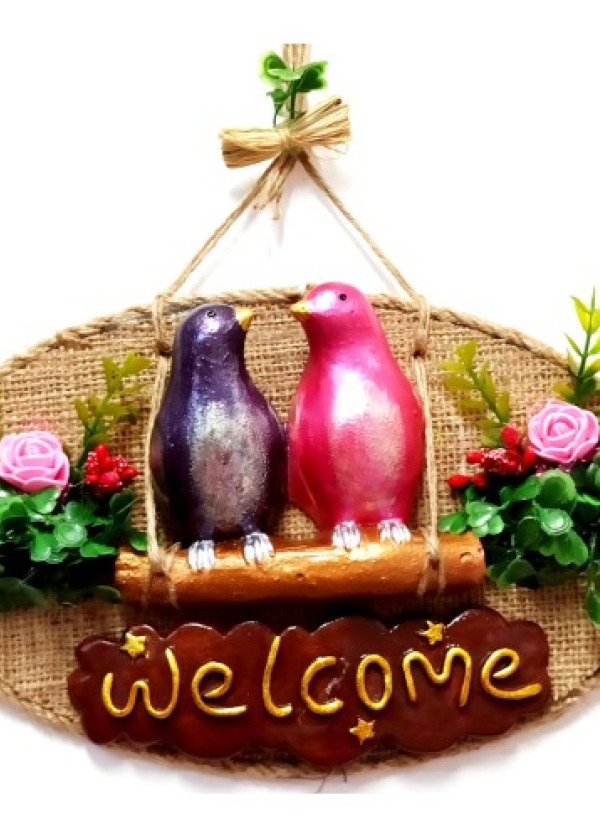 Kuş Tasarımlı Welcome Yazılı Kapı Süsü
