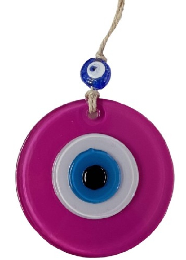 Pembe Nazar Boncuklu Duvar Süsü 10 Cm Cam Duvar Dekoru