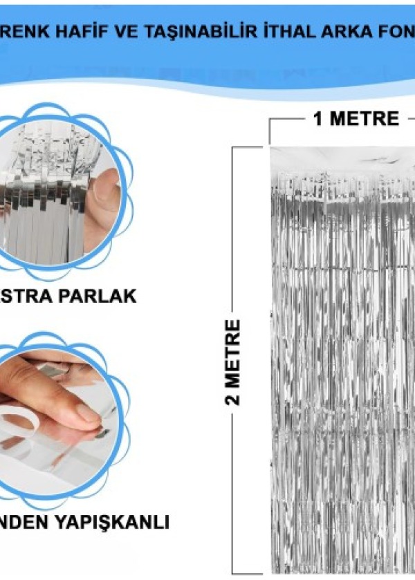 Gümüş Metalize Saçaklı Fon Perde