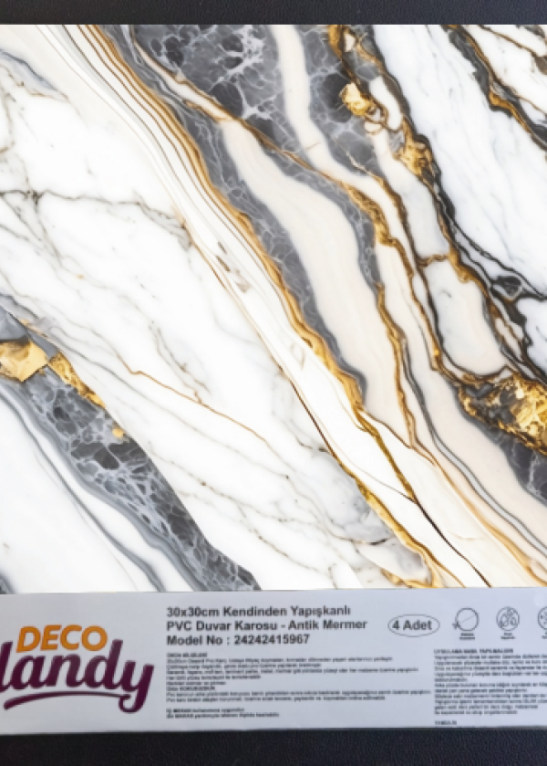 DecoHandy Pvc Yapışkanlı Yer Karosu 30x30cm 4'Lü Paket - Beyaz İnci 0,36m2