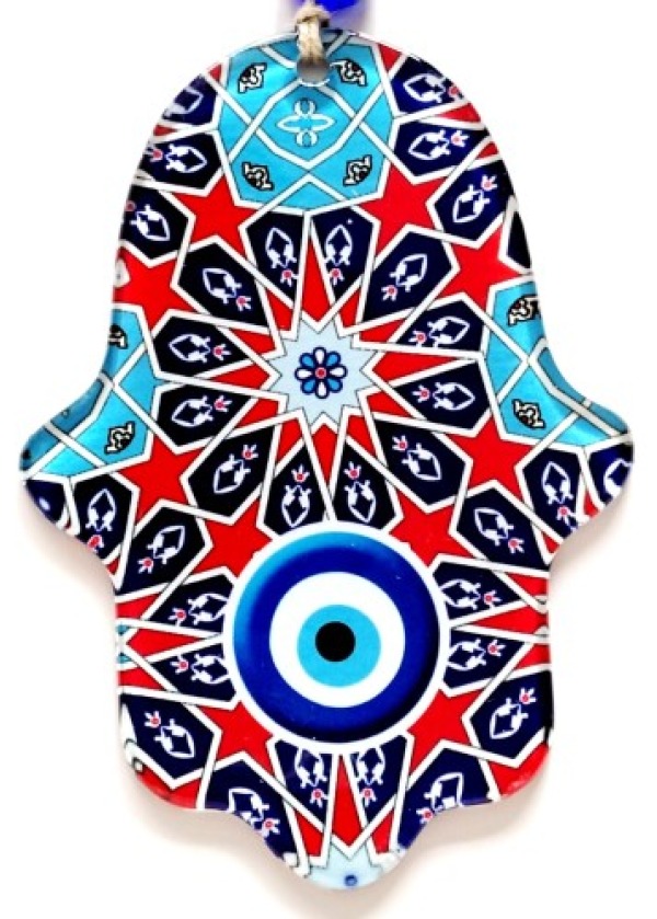 Yıldız Ve Nazar Boncuğu Desenli Fatma Ana Bereket Eli Füzyon Cam Duvar Süsü