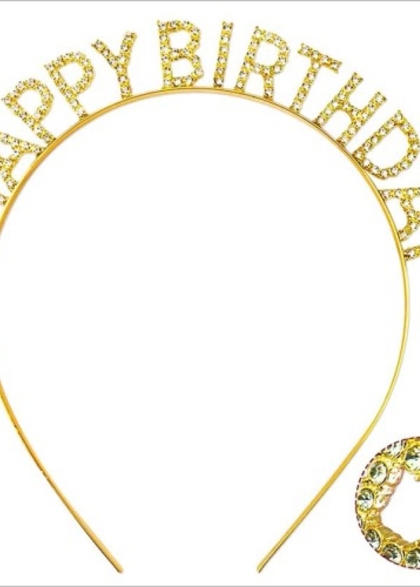 Altın Gold Renk Kristal Taşlı Parlak Happy Birthday Taç