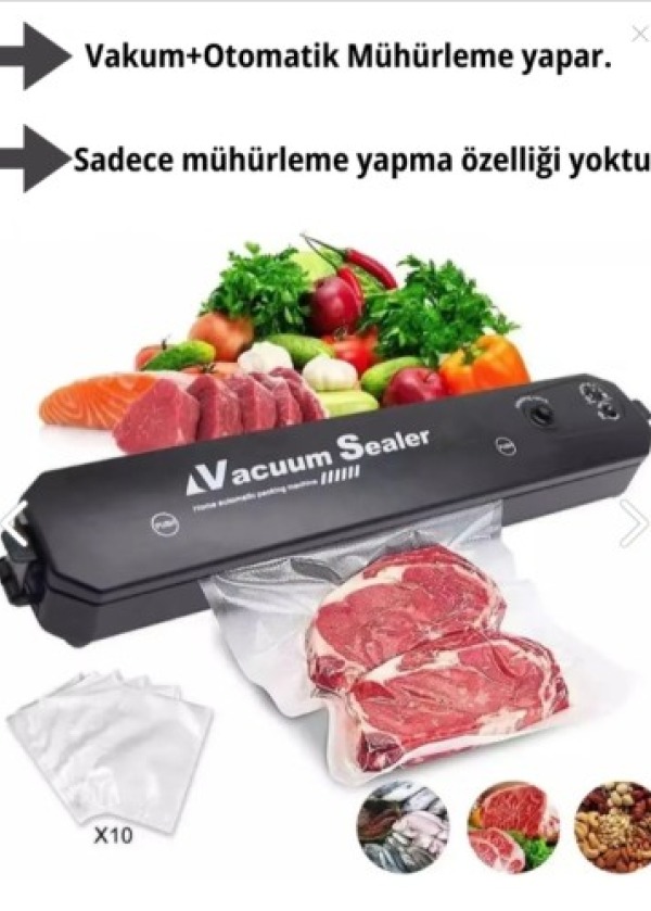 Vacuum Sealer Gıda Vakum Ve Mühürleme Makinesi (10 plastik poşet hediyeli)