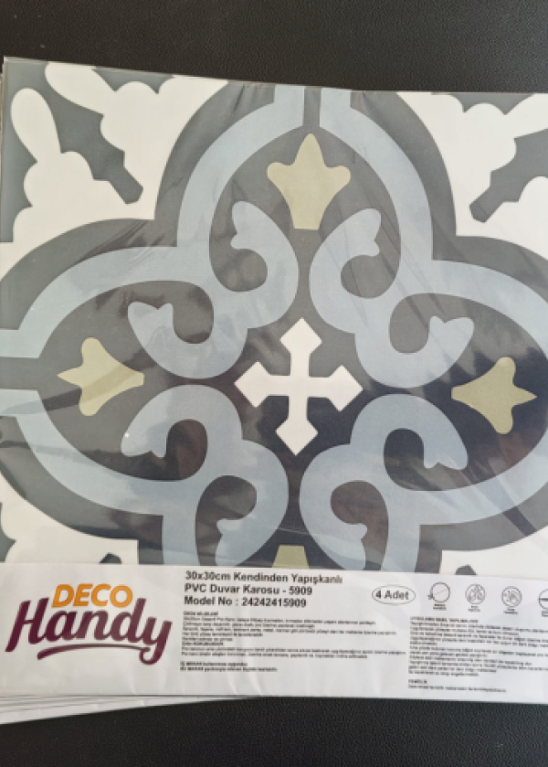 DecoHandy  Pvc Yer Karosu 30x30cm 4'lü Paket - Çini Desen  0,36m2