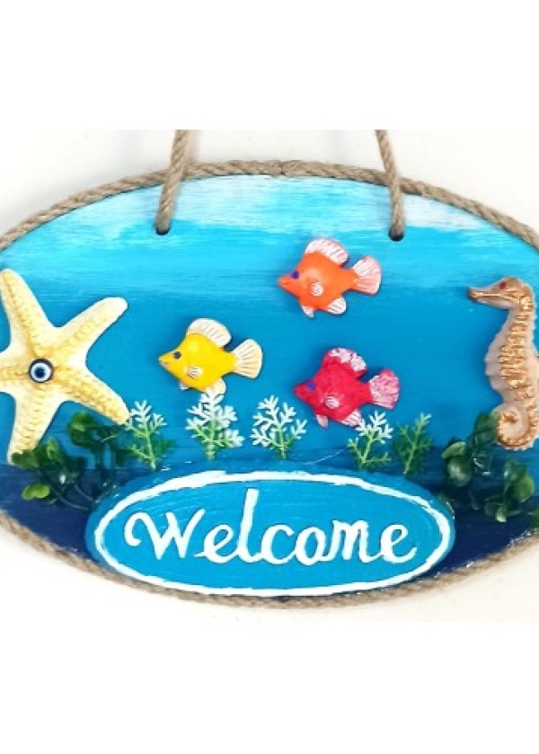Deniz Temalı Balıklı Deniz Atlı Deniz Yıldızlı Welcome Yazılı El Yapımı Kapı Süsü
