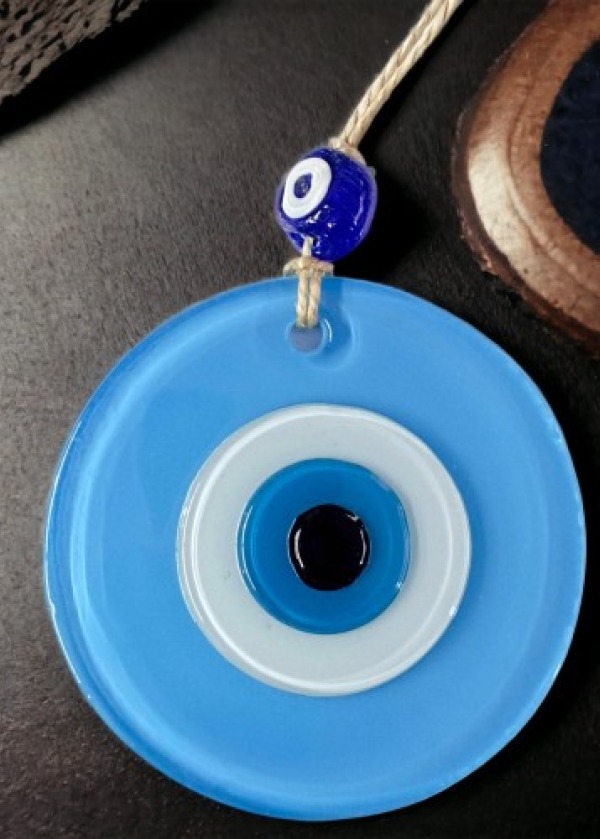 Mini Boy Bebe Mavisi Nazar Boncuklu Duvar Süsü 10 Cm Cam Duvar Dekoru
