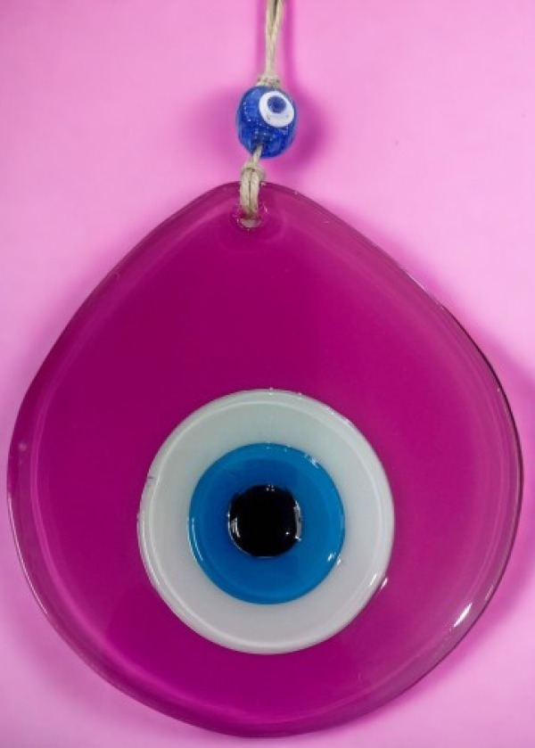 Mavi Nazar Boncuklu Pembe Renk Nazar Boncuklu Damla Desen El Yapımı Duvar Süsü