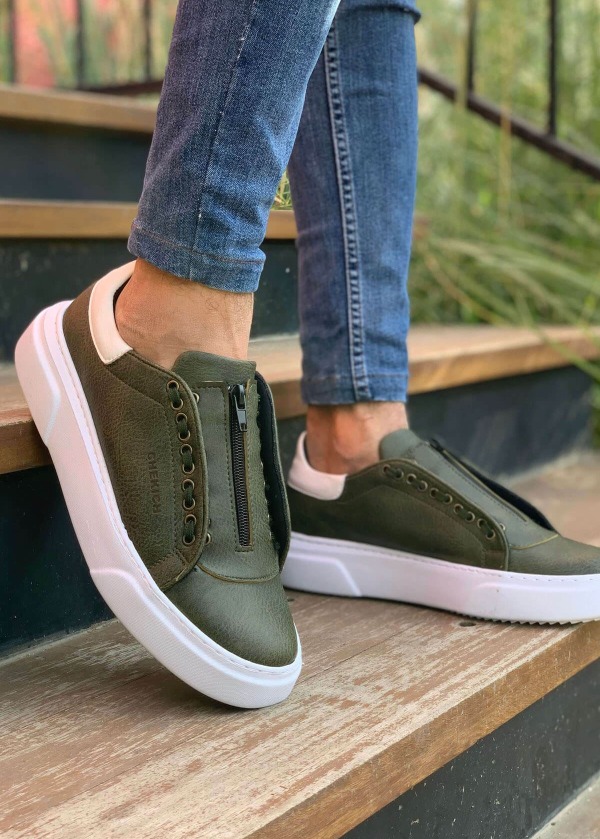 CH092 GBT Zip Style Erkek Ayakkabı HAKI/BEYAZ