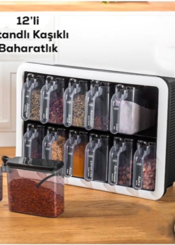 12'li Standlı Kaşıklı Baharatlık Seti 