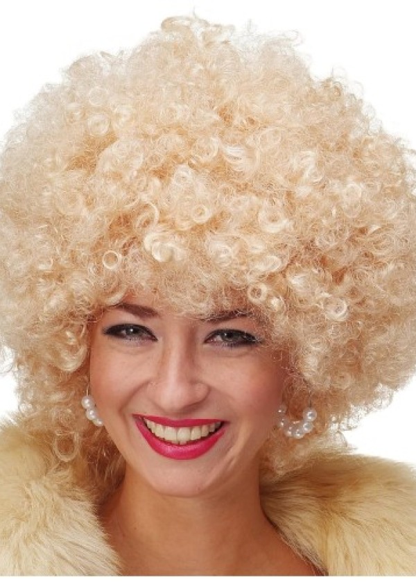Altın Renk Kıvırcık Afro Parti Peruğu