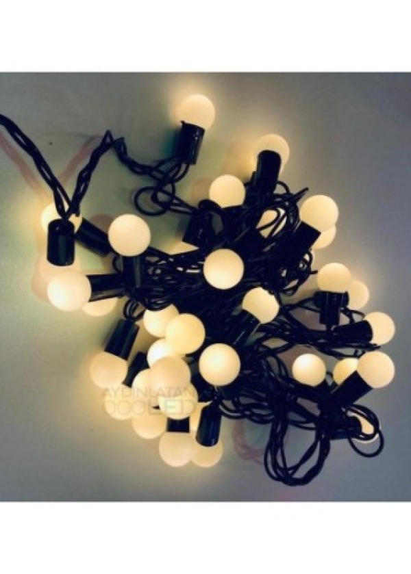 5 Metre 28 Led Fişli Sarı Işık Mini Top Led Siyah Kablo