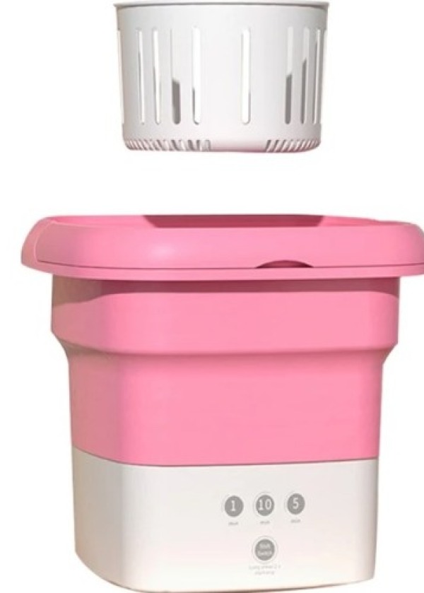 Pembe Katlanabilir Mini Çamaşır Makinesi