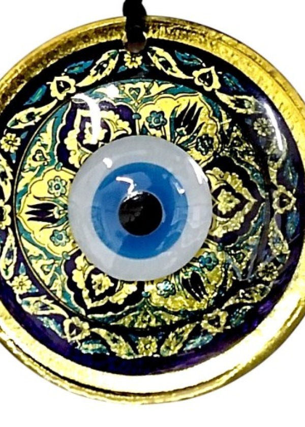  Lale desenli Nazar Boncuklu Altın Rengi Füzyon cam El İşçiliği 12x12 cm Duvar Süsü 