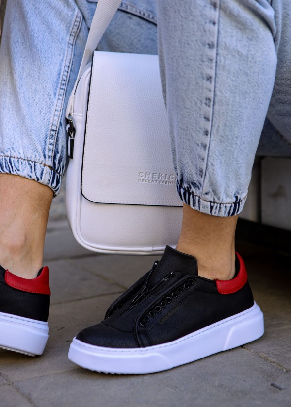 CH092 GBT Zip Style Erkek Ayakkabı SIYAH/KIRMIZI