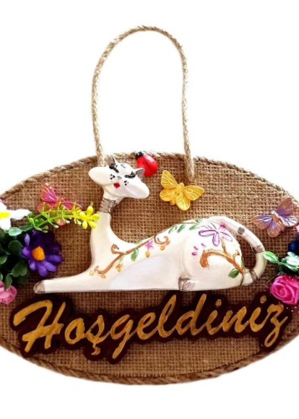 Kedi Figürlü El Yapımı Hoşgeldiniz Kapı Süsü