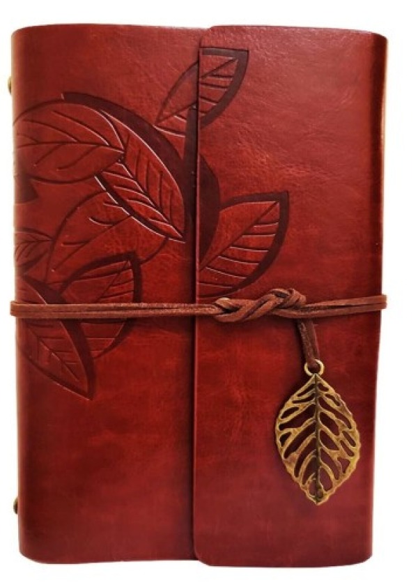 Yaprak Desenli Kahverengi Deri Defter
