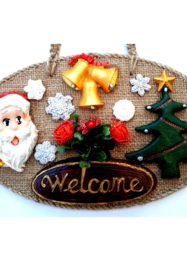 Welcome Yazılı Noel Babalı El Yapımı Yılbaşı Kapı Süsü
