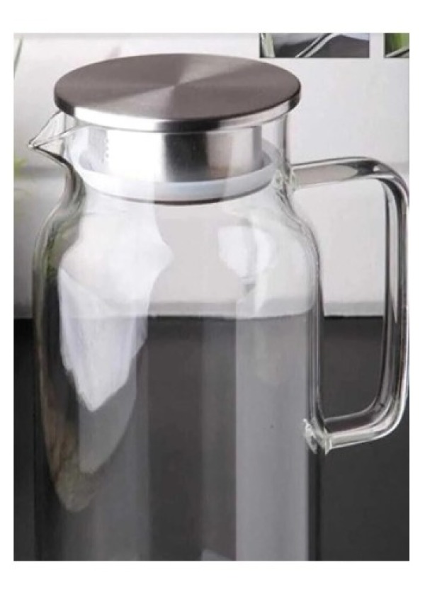 1500 ml Borosilikat Cam Su Sürahisi - Metal Kapaklı ve Isıya Dayanıklı