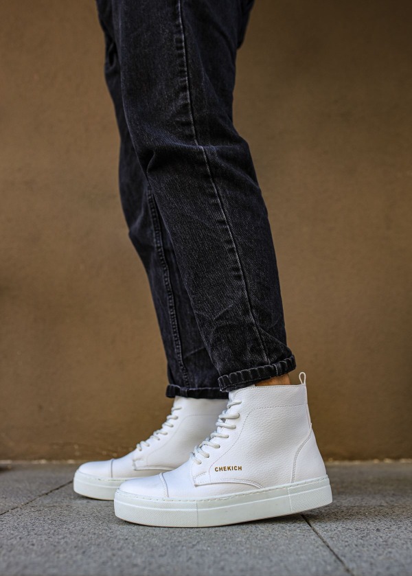CH029 CBT Vulcanized Lace Up Erkek Bot BEYAZ