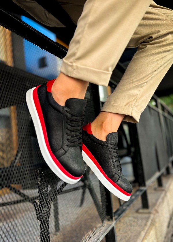 CH979 Santoni GBT Spor Erkek Ayakkabı SIYAH/KIRMIZI
