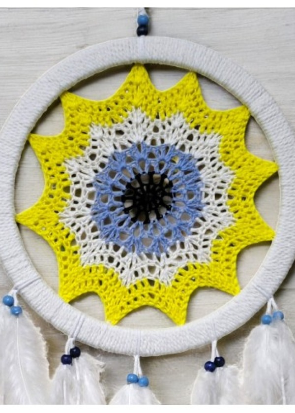 Sarı Nazar Motifli Kuş Tüylü Duvar Süsü