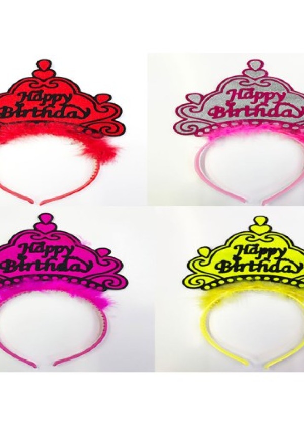 Happy Birthday Yazılı Neon Renk Taç 12 Adet