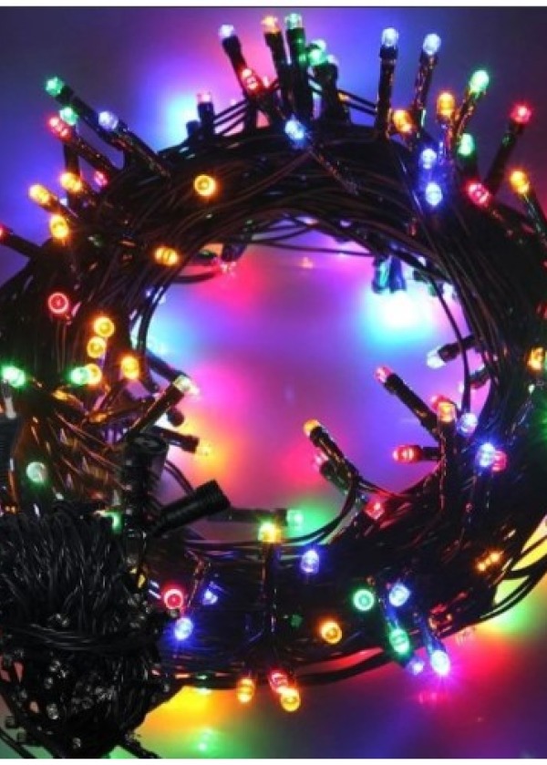 10m Boncuk Lamba RGB 8 Fonksiyon 100 Led Fişli Uzatma Kablolu siyah kablo