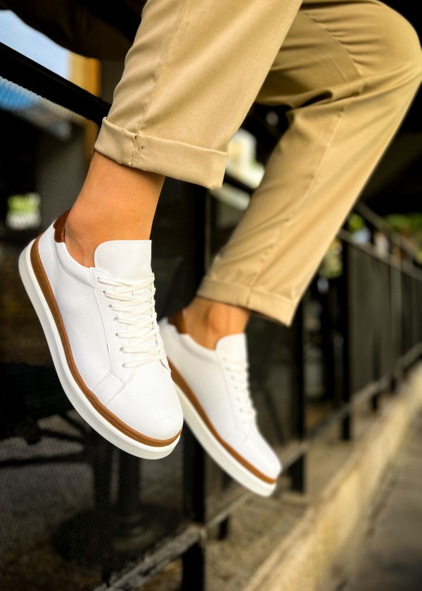 CH979 Santoni GBT Spor Erkek Ayakkabı BEYAZ/TABA