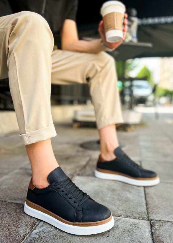 CH979 Santoni GBT Spor Erkek Ayakkabı SIYAH/TABA