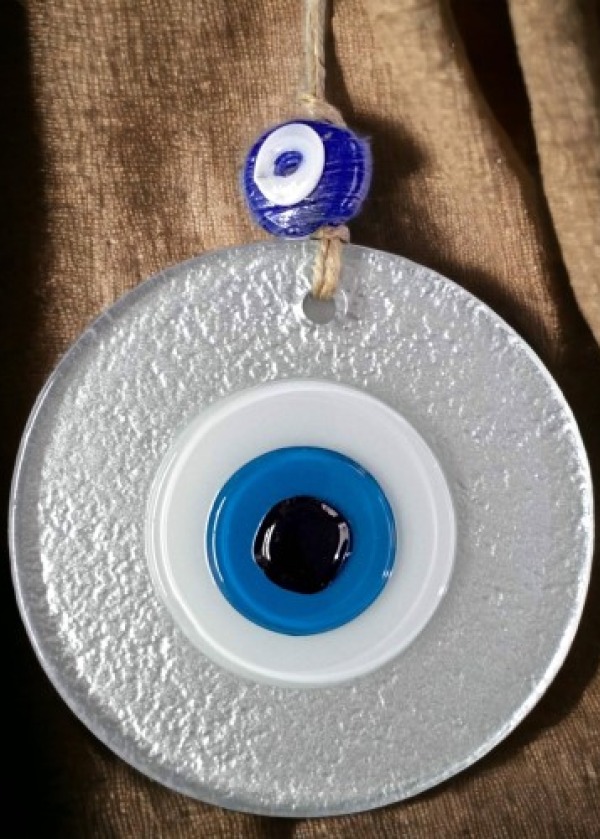 Mini Boy Silver Gri Nazar Boncuklu Duvar Süsü 10 Cm Cam Duvar Dekoru