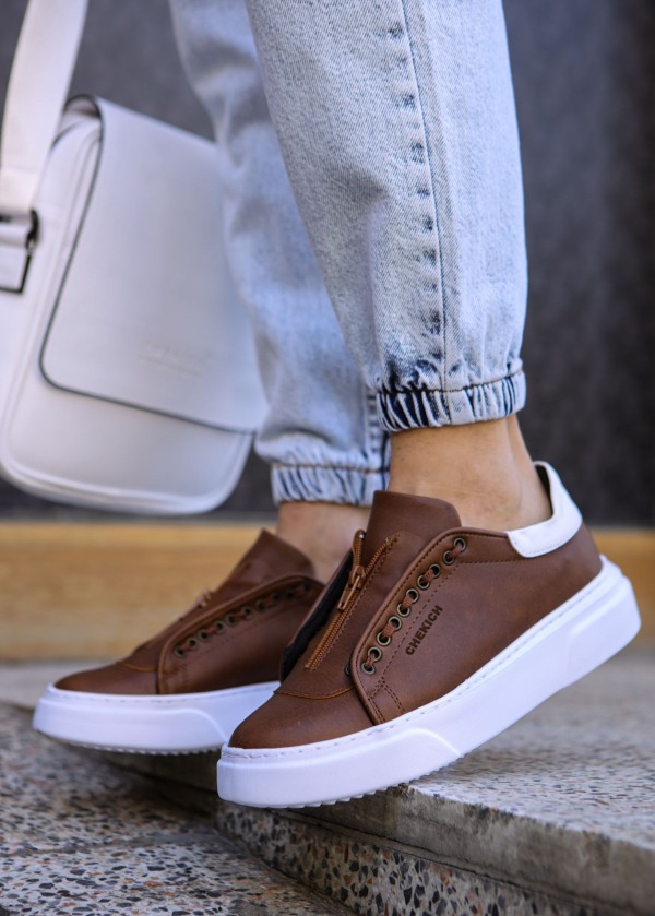 CH092 GBT Zip Style Erkek Ayakkabı TABA/BEYAZ