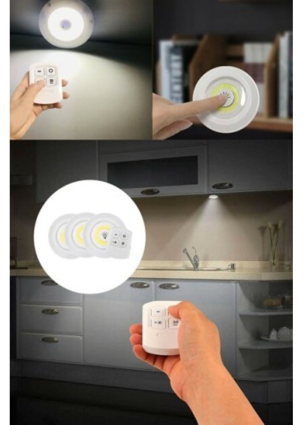 Uzaktan Kumandalı Yapışkanlı 3'lü Led Spot Lamba