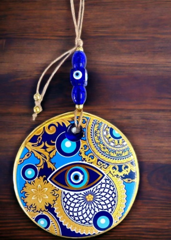 Çini Gold Desen Nazar Boncuklu Gözlü Duvar Süsü