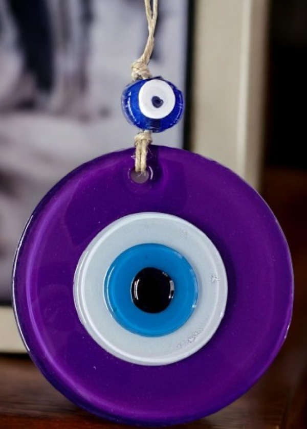 Mini Boy Mor Nazar Boncuklu Duvar Süsü 10 Cm Cam Duvar Dekoru