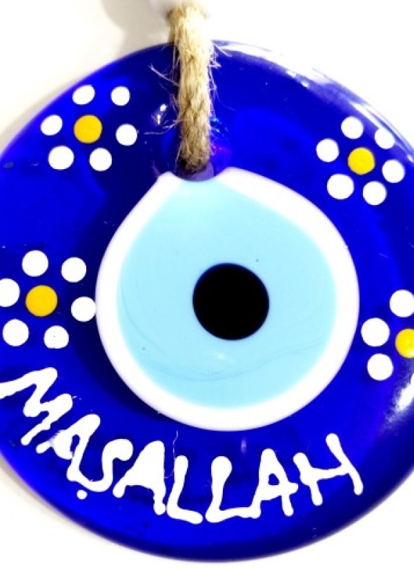 Maşallah Yazılı Papatya Desenli Nazar Boncuklu El Boyaması Duvar Süsü